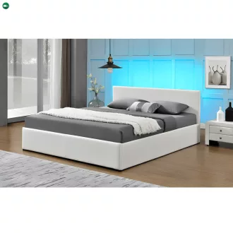   Modern francia ágy RGB LED világítással, fehér, 160x200, JADA NEW