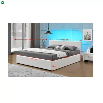   Modern francia ágy RGB LED világítással, fehér, 160x200, JADA NEW
