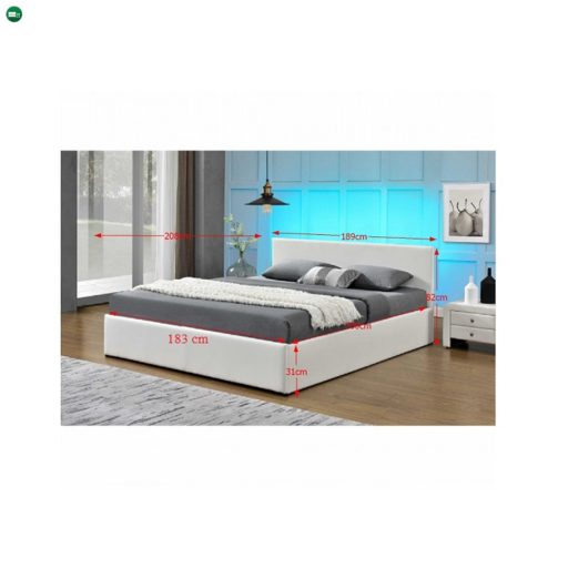 Modern francia ágy RGB LED világítással, fehér, 180x200, JADA NEW