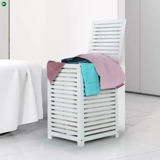 Szennyestartó kosár, lakkozott, banbusz/féher/bézs, BASKET
