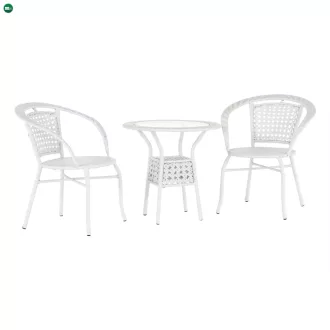 Kerti rattan szett 1+2, fehér, JENAR