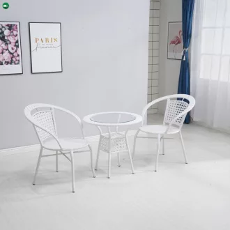 Kerti rattan szett 1+2, fehér, JENAR