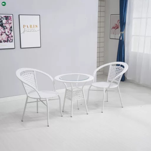 Kerti rattan szett 1+2, fehér, JENAR