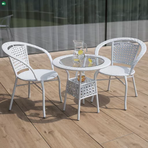 Kerti rattan szett 1+2, fehér, JENAR