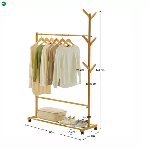 Kerekes akasztó, bambus, 80 cm széles, VIKIR TYP 2