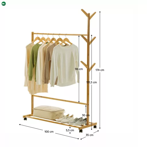 Kerekes akasztó, bambus, 100 cm széles, VIKIR TYP 3