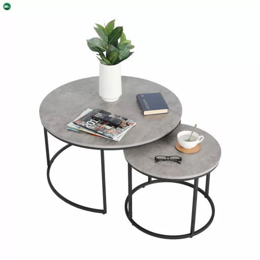 Két dohányzóasztal készlet, beton/fekete, IKLIN