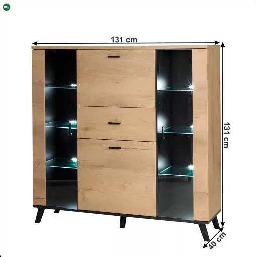 Komód, tölgyfa lefkas/fekete, SIRAN TYP 3