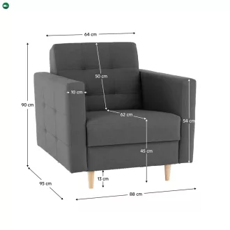 Kárpitozott fotel, sötérszürke anyag, AMEDIA