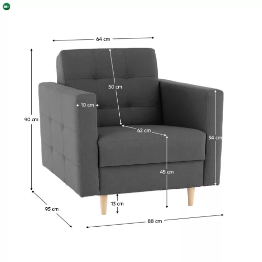 Kárpitozott fotel, sötérszürke anyag, AMEDIA