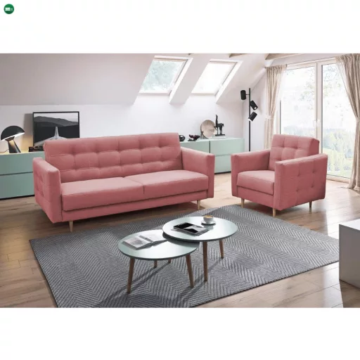 Kárpitozott fotel, rózsaszín anyag, AMEDIA