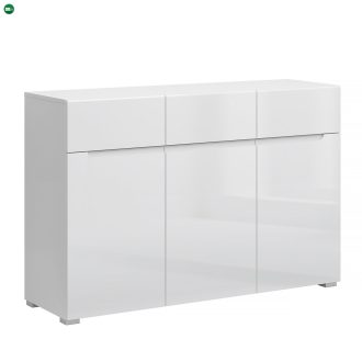 Komód 3D3S, fehér/fehér extra magas fényű HG, JOLK