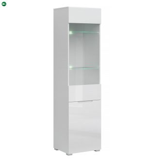 Vitrín 1D1W, fehér/fehér extra magasfényű HG, JOLK