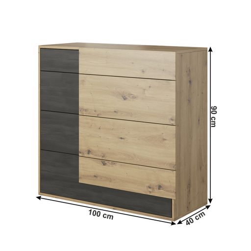 Komód 4S, artisan tölgy/fekete norvég fenyő, BAFRA