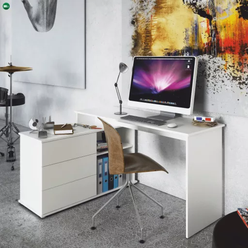 Univerzális sarok PC asztal, fehér, TERINO