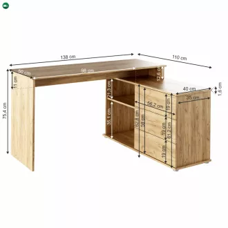 Univerzális sarok PC asztal, tölgyfa artisan, TERINO