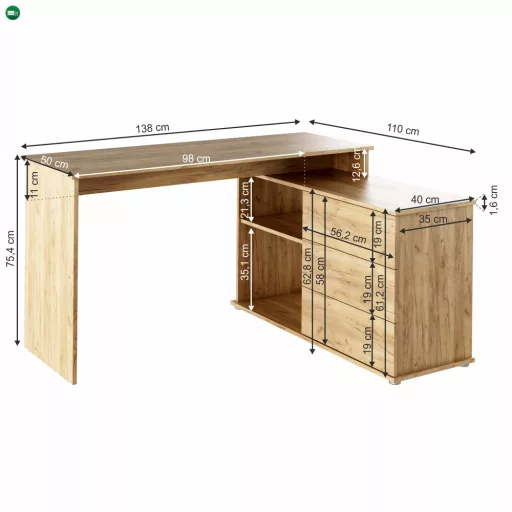 Univerzális sarok PC asztal, tölgyfa artisan, TERINO