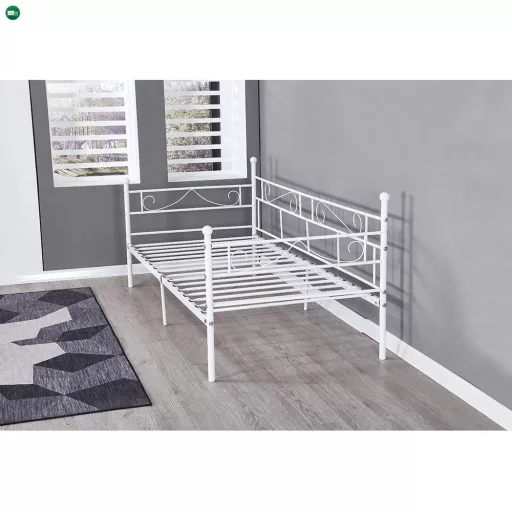 Fém kanapé - egyszemélyes ágy, fehér, 90x200, ROZALI