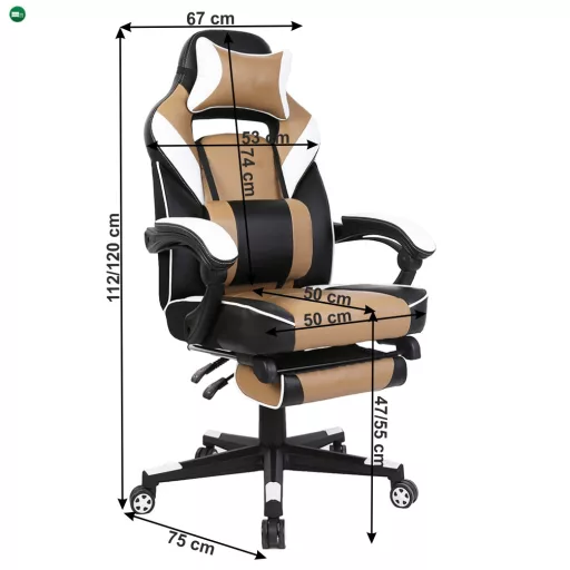 Irodai/gamer fotel, fekete/fehér/bézs, OZGE