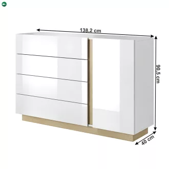   Komód D4S, fehér/grandson tölgy/fehér magas fényű, CITY