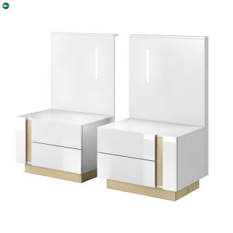   2 éjjeliszekrény, fehér/grandson tölgy/fehér magas fényű, CITY
