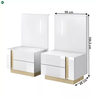   2 éjjeliszekrény, fehér/grandson tölgy/fehér magas fényű, CITY