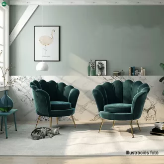   Fotel Art-deco stílusban, smaragd Velvet anyag/gold króm-arany, NOBLIN