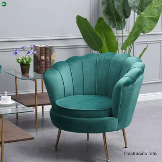   Fotel Art-deco stílusban, smaragd Velvet anyag/gold króm-arany, NOBLIN
