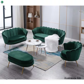  Pad Art-deco stílusban, smaragd Velvet anyag/gold króm-arany, NOBLIN