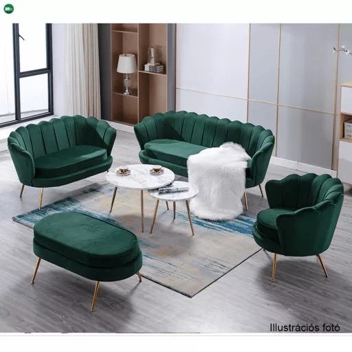 Pad Art-deco stílusban, smaragd Velvet anyag/gold króm-arany, NOBLIN