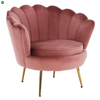   Fotel Art-deco stílusban, rózsaszín Velvet anyag/gold króm-arany, NOBLIN