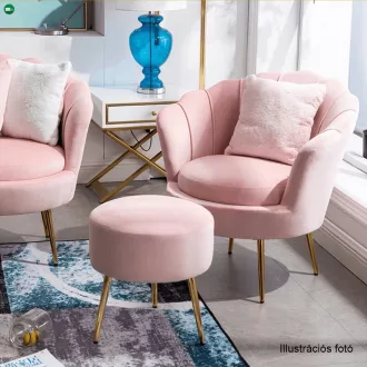   Fotel Art-deco stílusban, rózsaszín Velvet anyag/gold króm-arany, NOBLIN