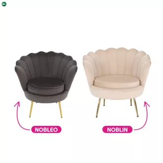   Fotel Art-deco stílusban, bézs Velvet anyag/gold chróm-arany, NOBLIN