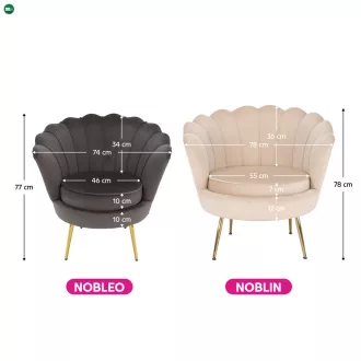   Fotel Art-deco stílusban, bézs Velvet anyag/gold chróm-arany, NOBLIN