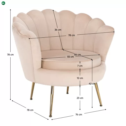 Fotel Art-deco stílusban, bézs Velvet anyag/gold chróm-arany, NOBLIN