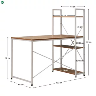   Számítógépasztal/többfunkciós praktikus asztal, tölgy/fehér, VEINA