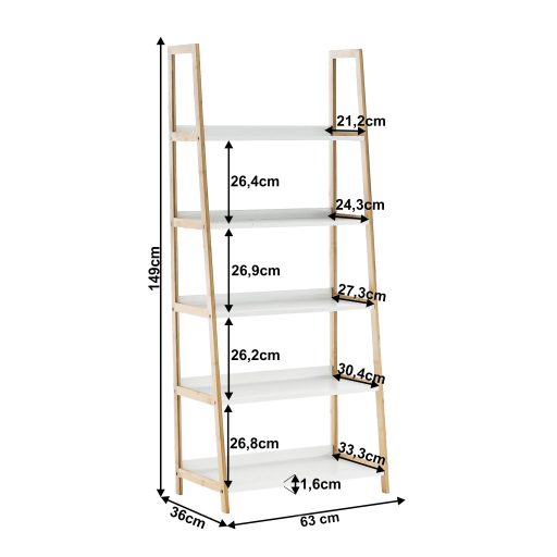 5 polcos állvány, fehér/természetes, KOEN TYP 3