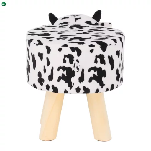 Puff kistehén alakban, Velvet anyag fehér/fekete/natúr, MOLLY