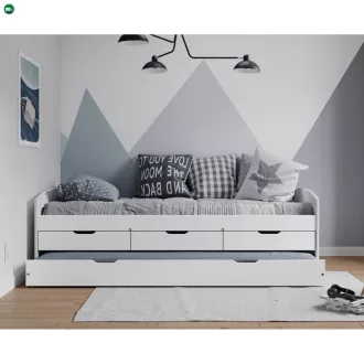   Ágy kihúzható pótággyal, fehér, tömörfa, 90x200, MARINELLA NEW