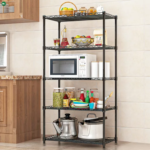 Polcállvány, 5 polcos, fekete, SUER TYP 2