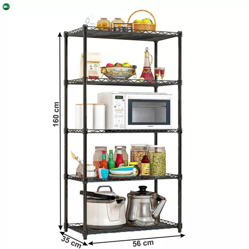 Polcállvány, 5 polcos, fekete, SUER TYP 2