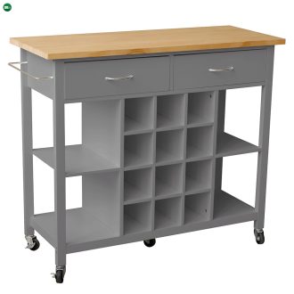   Tálalókocsi polcállvánnyal üvegekhez, sötétszürke/természetes, DILIA