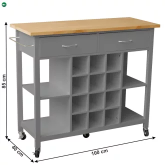   Tálalókocsi polcállvánnyal üvegekhez, sötétszürke/természetes, DILIA