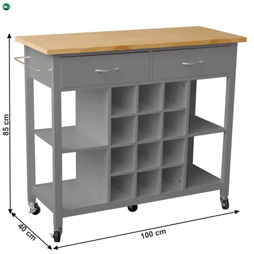 Tálalókocsi polcállvánnyal üvegekhez, sötétszürke/természetes, DILIA