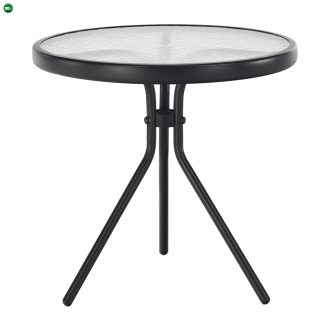   Kerti kisasztal, fekete acél/edzett átlátszó üveg, HABIR