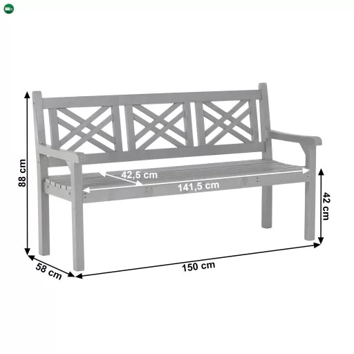 Fából készült kerti pad, szürke, 150 cm, FABLA
