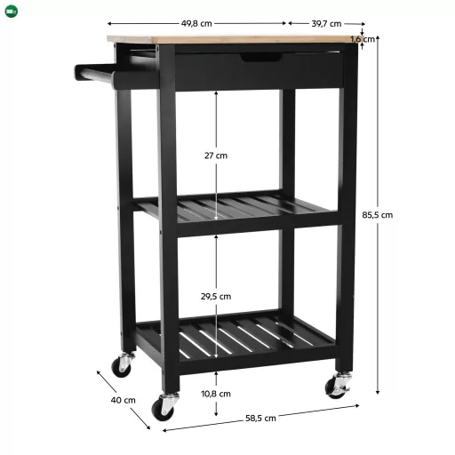 Tálalókocsi, természetes/fekete, ARETE