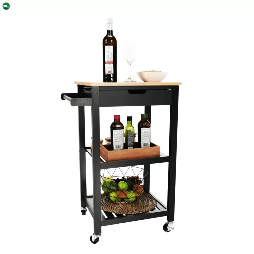 Tálalókocsi, természetes/fekete, ARETE