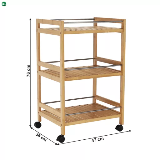 Tálalókocsi, természetes bambusz, NASHY