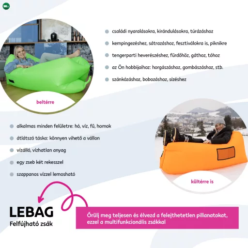 Felfújható babzsák/lazy bag, zöld, LEBAG